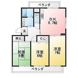 サンクレイン 3LDKの間取図画像
