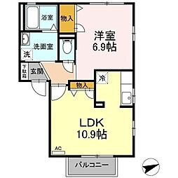 サニーコート保見南山　Ｂ棟 2階1LDKの間取り