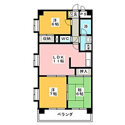 サンライズ梅坪 3階3LDKの間取り