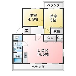 コーポジンナカ 2LDKの間取図画像