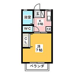 シティハイムアオキ 1Kの間取図画像