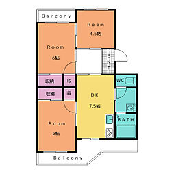ヴィラ小松島 3DKの間取図画像