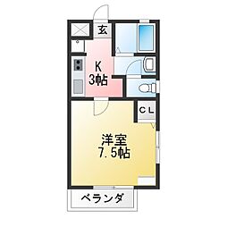 ロイヤルオーク 1Kの間取図画像