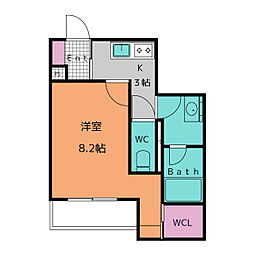 エクラソル安城 1Kの間取図画像