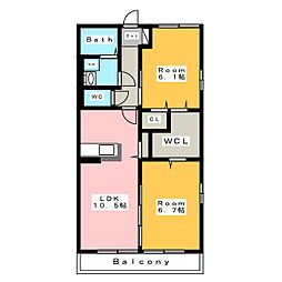 シャンテ岡田A棟 2LDKの間取図画像