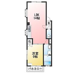 コーポ聖 1LDKの間取図画像