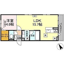 アムール・シェモア 1LDKの間取図画像