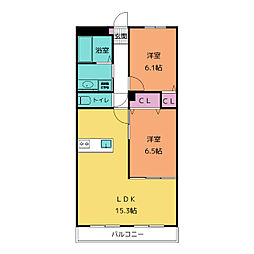 シエルシャン 2LDKの間取図画像
