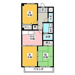 ハイビスカス2 1階3DKの間取り