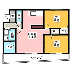 サンシャイン本郷B棟 2LDKの間取図画像