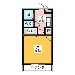 コーポグランメール2 1Kの間取図画像