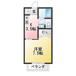 ユレーヌ白山前 1Kの間取図画像