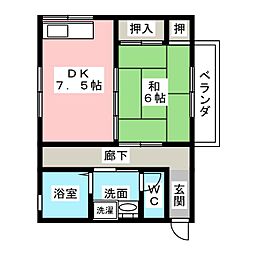 コーポ生駒 2階1DKの間取り