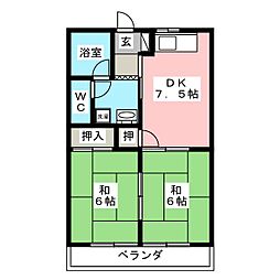 ファミールハイツA 2DKの間取図画像