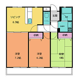 ソレアード・パラシオン 1階3DKの間取り