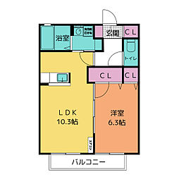 グラシアスB 1LDKの間取図画像