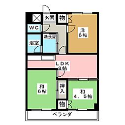 レビュー横山 3DKの間取図画像