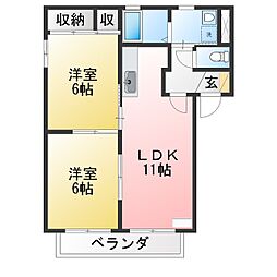コーポ春風3 2LDKの間取図画像