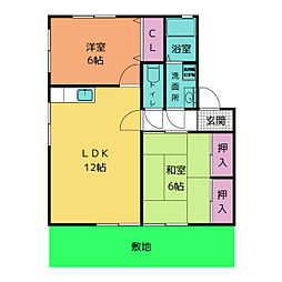アルバ・ヒルB 2LDKの間取図画像