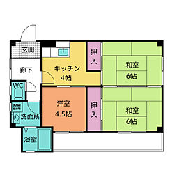アサヒビル 3Kの間取図画像