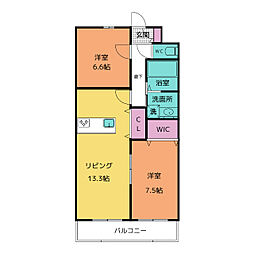 アルバローズ大和 3階2LDKの間取り