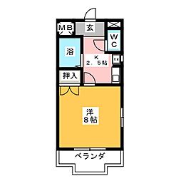 エクセランスI 2階1Kの間取り