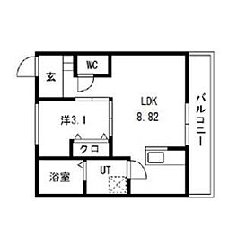 ティンガーラ須ヶ口　EAST 3階1LDKの間取り