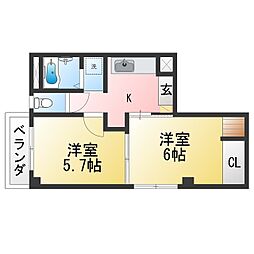 ミスター95 2Kの間取図画像