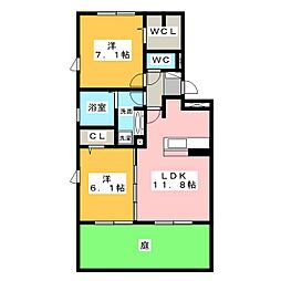 アロマ土田 1階2LDKの間取り