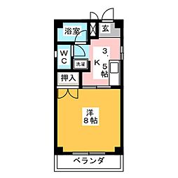 グラスペリア2 1Kの間取図画像