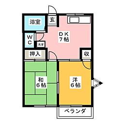 ブルーハイツ前田A 2DKの間取図画像