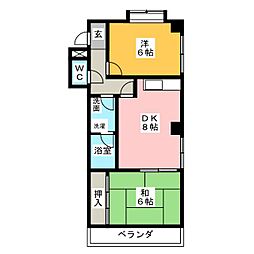 アーサー須ケ口 2DKの間取図画像