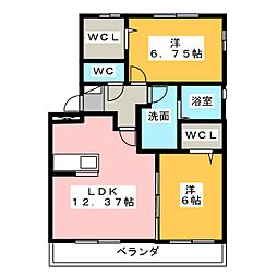 プールボヌール 2LDKの間取図画像