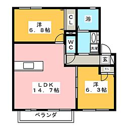 シャローム栄 2LDKの間取図画像