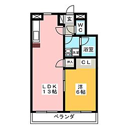 アーサー須ケ口 1LDKの間取図画像