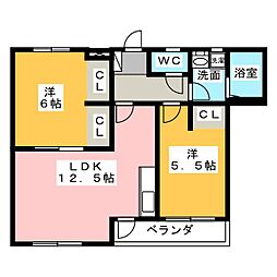ハビテーション国府宮 2LDKの間取図画像