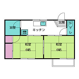 豊山みどりハイツ2 2階2Kの間取り