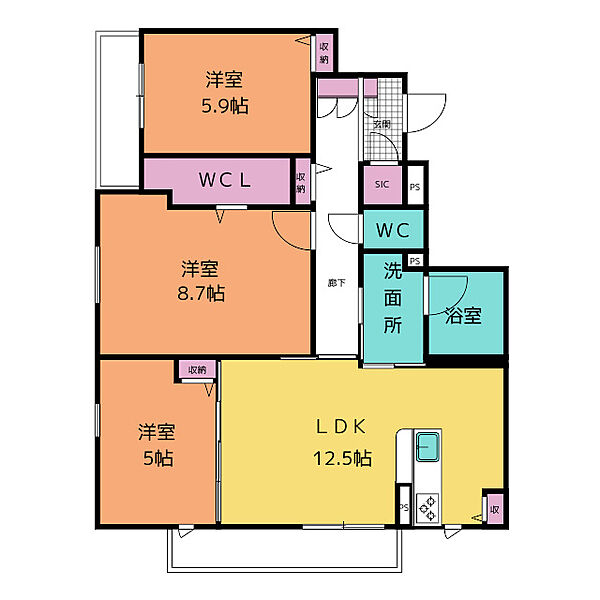 カーサフェリーチェ若草 303｜愛知県小牧市若草町(賃貸マンション3LDK・3階・77.38㎡)の写真 その2