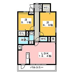 コンフォート結 1階2LDKの間取り