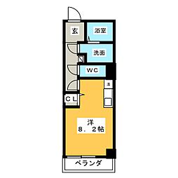 ステージ中央 ワンルームの間取図画像