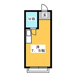 第3田県ハイツ ワンルームの間取図画像