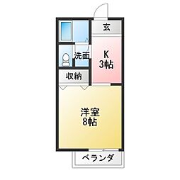 サニーサイドコーポ川西 1Kの間取図画像