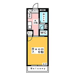 ハイツイーストリバーパイン 1階1Kの間取り