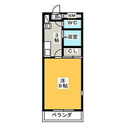 知立ガーデンパレス 2階1Kの間取り