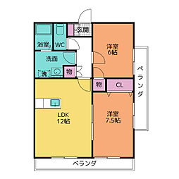 セラヴィ知立 2階2LDKの間取り