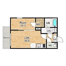 ジーメゾン草刈エルペシア 2階1LDKの間取り