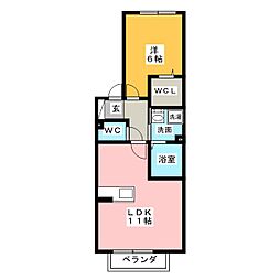 セレーノ八橋 2階1LDKの間取り