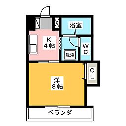 オーキッドマンション山町 2階1Kの間取り