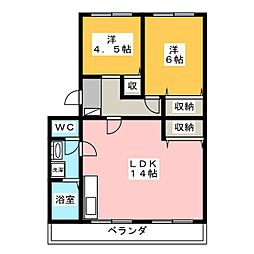 コーポ三立 2LDKの間取図画像