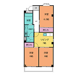 サンシャイン大堀 4階3DKの間取り
